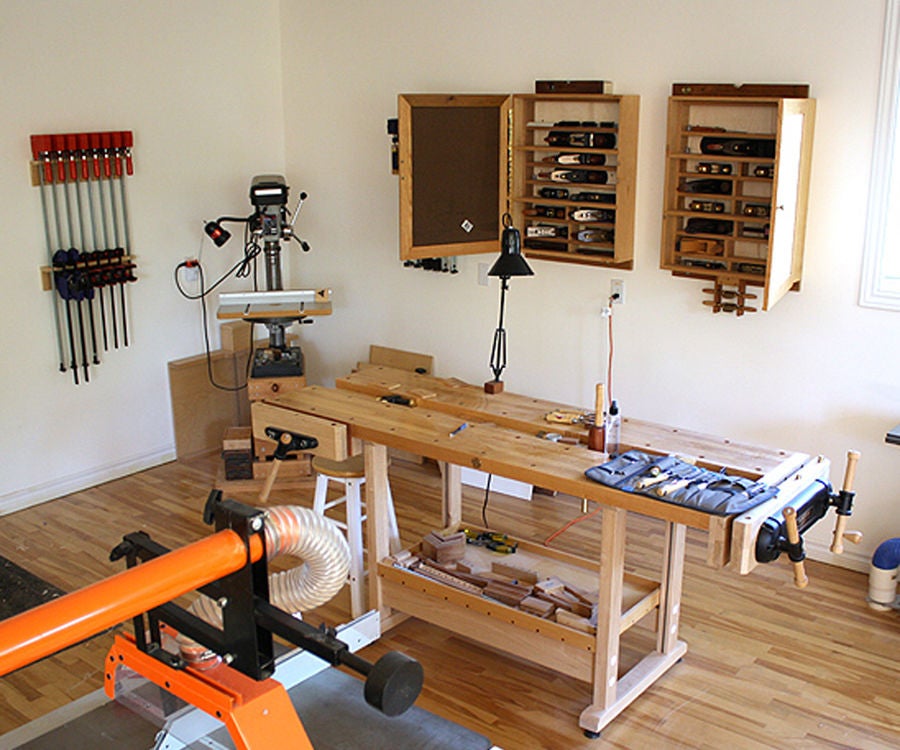 Workshop with workbench and tools